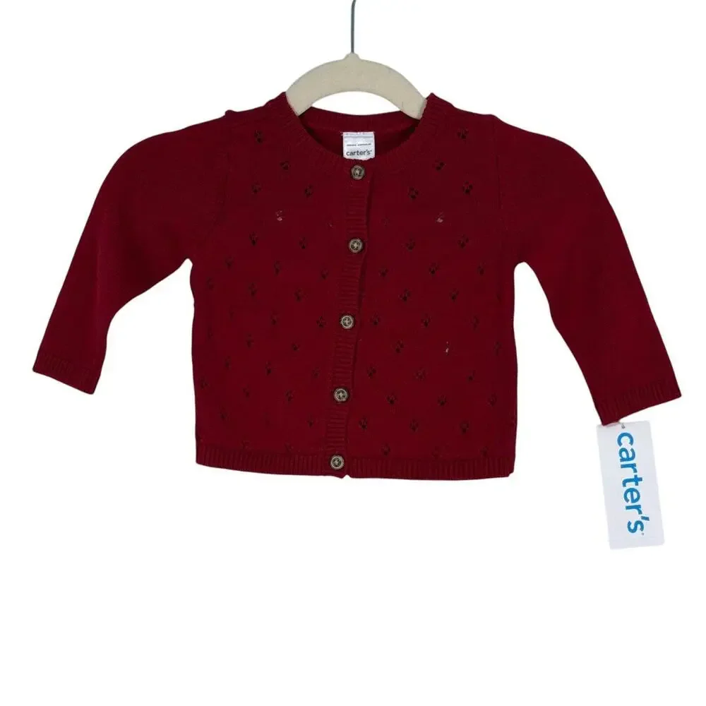 Carter’s Baby Girls Size 3 Months Red Button Front Knit Cardigan Sweater New